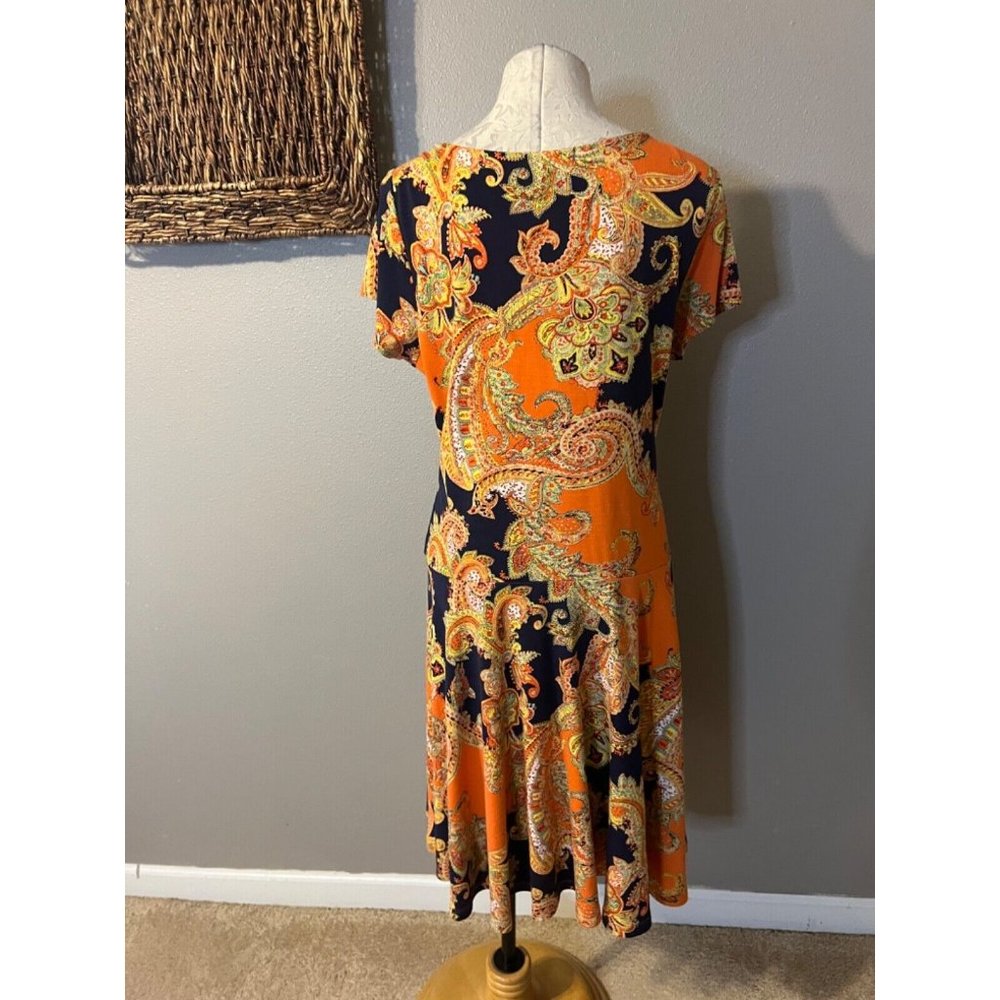 Ralph Lauren Midi Dress XL Extra Large A Line Paisley Short Sleeve Washable - Picture 6 of 11